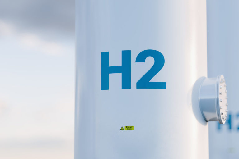Hydrogen storage tank concept in beautiful morning light. 3d rendering.